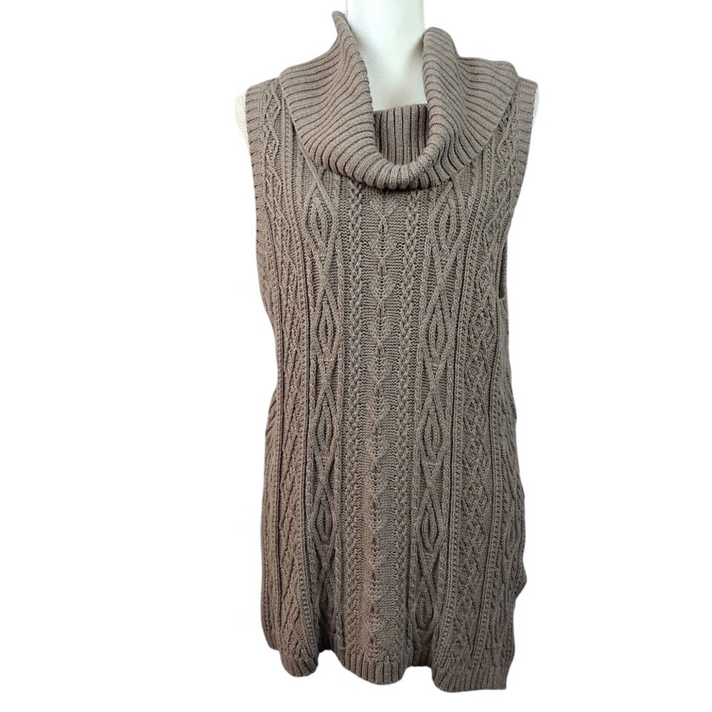 Eight‎ Eight Eight XL Sweater Tunic Brown Cable Knit Cowl Neck Sleeveless